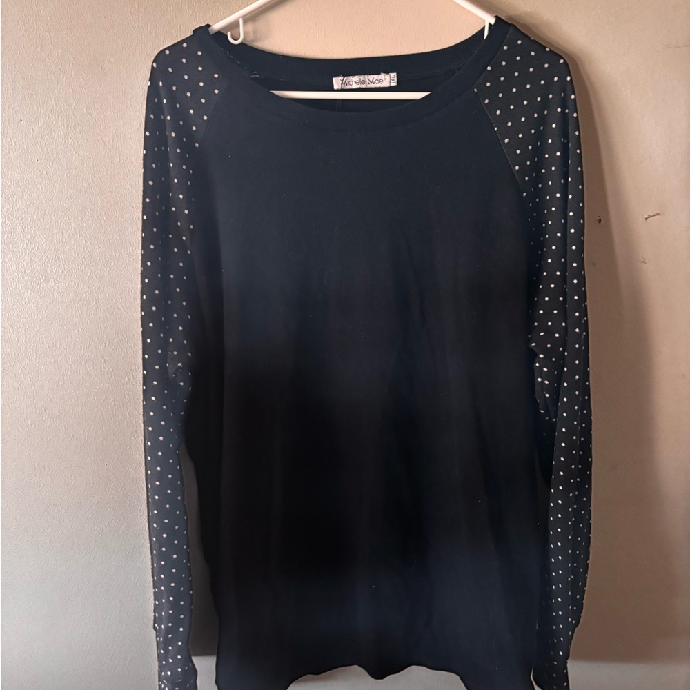Michelle Mae Black Long Sleeve Top with White Polka Dots
